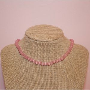 Pink glass cat eye bead choker necklace